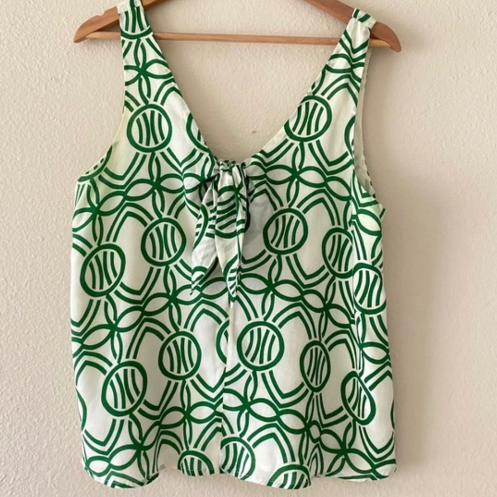 Anthropologie Maeve • Green & Cream Tank Top Tie Front M